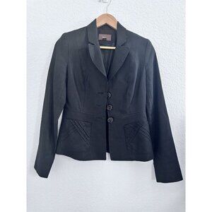 Merona 100% Linen Womens Blazer 4 Black 3 Buttons Pockets Academia Preppy Career